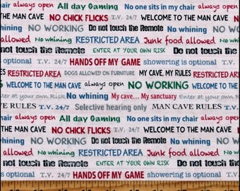 Cotton Fabric Destash - Windham Man Cave Sayings - 1 yard