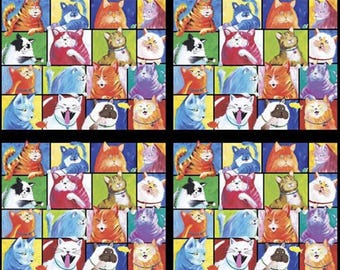 100% Cotton Fabric - Chat Cat Panel by QT - 35”x44”