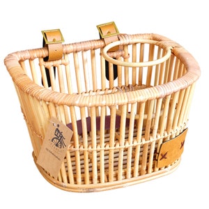BB.BikeBasket Front Wicker Bike Bicycle Basket with Drink Holder Design and Straps Handlebar for Folding City Beach Cruiser