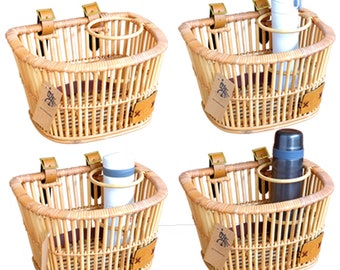 Bb.bikebasket Front Wicker Bike Bicycle Basket With Drink Holder Design and Straps Handlebar for Folding City Beach Cruiser Etsy