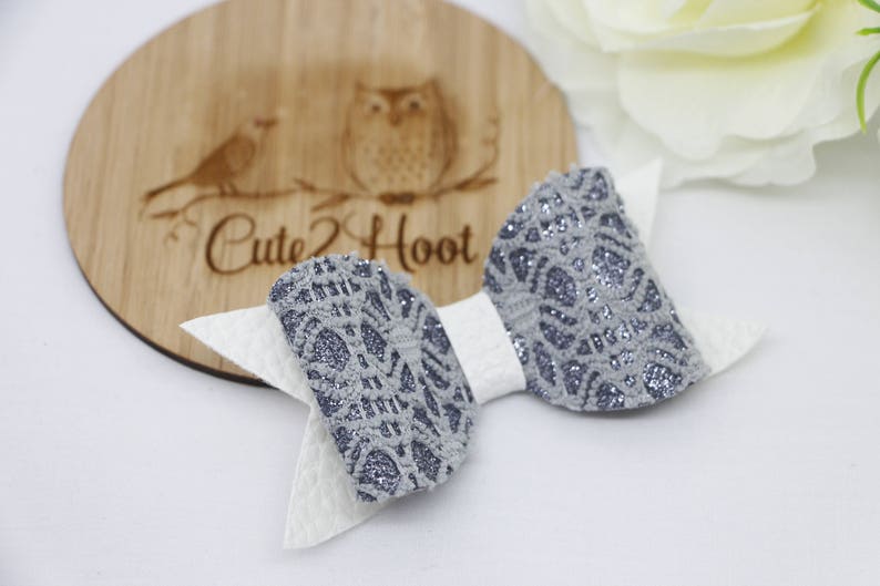 Baby Girl Hair Accessories Black Lace and White Leatherette Bow Hair Clips Girl Hair Clips.