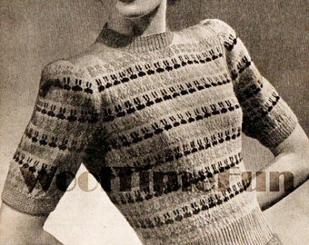 Knitting Pattern Vintage 1940s Ladys Fair Isle/Striped Jumper. 34-36 Inch Bust.