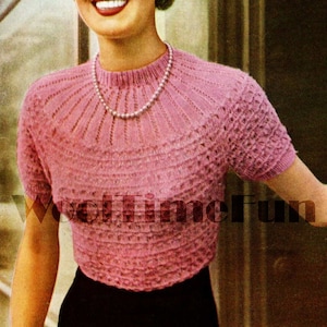 Knitting Pattern Womens 1950s Sweater. Short or Long Sleeves. 32-42 Inch Bust.