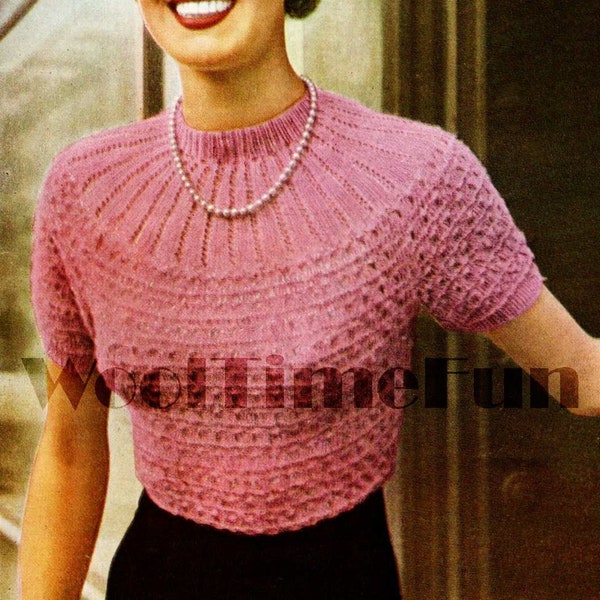 Knitting Pattern Lady's 1950s Sweater. Short or Long Sleeves. 32-42 Inch Bust.