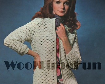 Crochet Pattern Womens Coat, Cardigan, Long Jacket. Double Knit Yarn.  34 to 38 Inch Bust.
