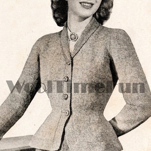 Knitting Pattern Vintage Womens 1940s Tailored Look Jacket Long Or Short Sleeve Sleeves