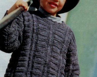 Knitting Pattern Girl's Kids Chunky Aran Sweater. 72-106 cm chest