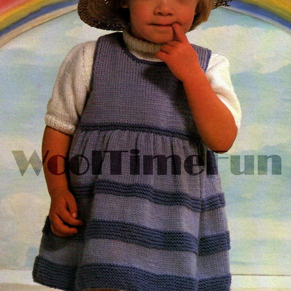 Knitting Pattern Girls/Child's Pinafore Dress With Jumper. 18-22 inch Chest.