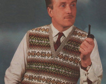 Vintage Knitting Pattern Mens Fair Isle Slipover/Pullover. 40 - 42 Inch Chest