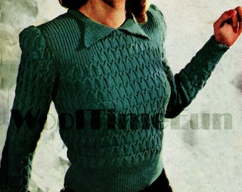 Knitting Pattern Lady's Vintage 1940s/WW2 Jumper.  Long or Short Sleeves.