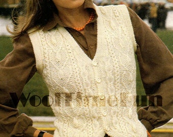 Knitting Pattern Lady's Aran/Cable Waistcoat. 32 - 40 Inch Bust.