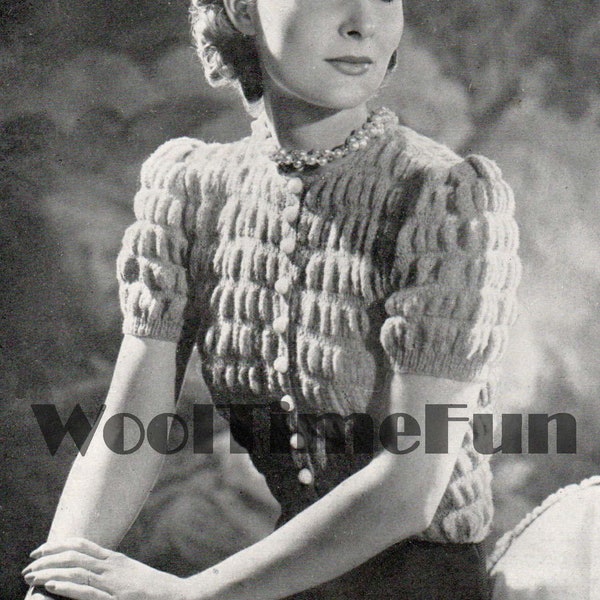 Knitting Pattern Vintage 1940s Ladies Shirred/Ruched Cardigan/Jacket.