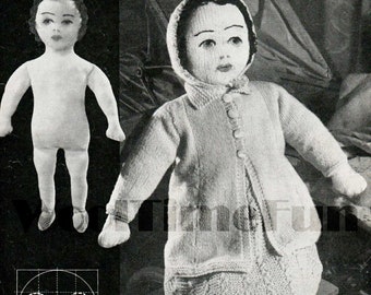 Vintage 1930s/1940s Toy Knitting Pattern. Doll,Dress,Coat,Shoes,Hat,Underwear.