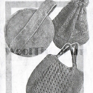 Vintage Knitting & Crochet Pattern 1930s 1940s Shopping Bags x 3 Designs