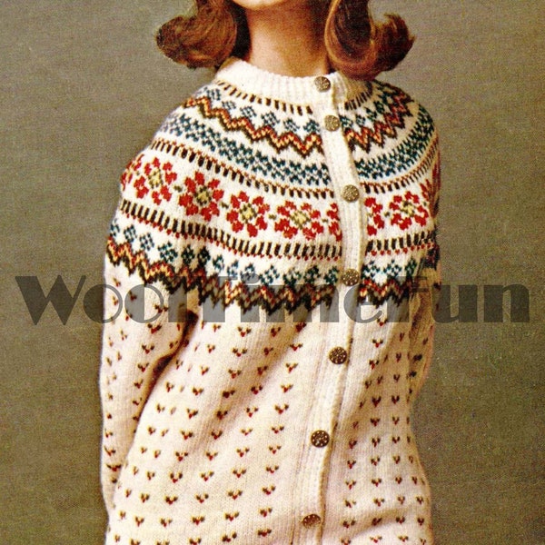 Knitting Pattern Ladies Classic Fair Isle/Scandinavian Style/Xmas Cardigan.