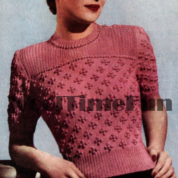 Knitting Pattern Vintage Ladies 1940s Patterned Jumper.