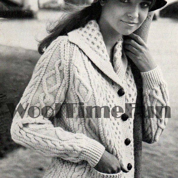 Knitting Pattern Ladies Classic Cable/Aran Style Jacket/Coat/Cardigan.