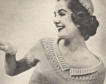 Vintage Knitting Pattern Lady/'s 1950s Glamour Off-Shoulder Evening Top//Jumper.