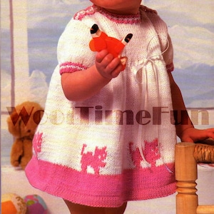 Knitting Pattern Girls/Child&#39;s Pretty Dress With Cat Motif. 16-20 Inch Chest.