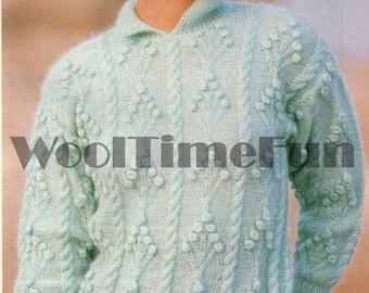 Knitting Pattern To Make Ladies Cable & Bobble Design Sweater/Jumper. DK Yarn.