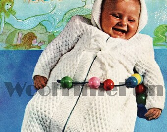 PDF stickmönster för vintage sovsäck för baby. Dubbelstickad.