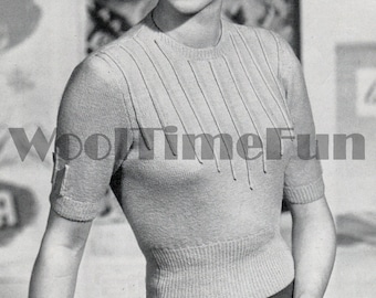 PDF Stickmönster Vintage 1940-tals andra världskriget Dekorativ gul tröja/jumper för dam. 2-trådig.