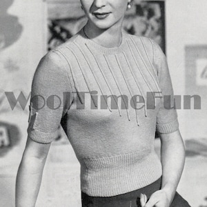 PDF Knitting Pattern Vintage 1940s WW2  Women&#39;s Decorative Yolk Sweater/Jumper. 2 Ply.