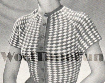 Vintage Crochet Pattern Womens 1950s Glamour Short Sleeved Top Cardigan Blouse.