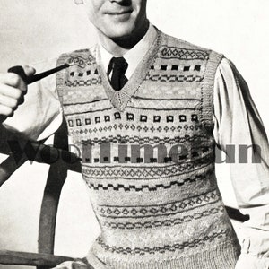 Knitting Pattern Vintage Men&#39;s 40s/50s Fair Isle Slipover/Pullover/Sleeveless Sweater. 38-42 Inch.