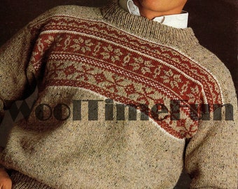 PDF Knitting Pattern Men's Fair Isle Patterned Sweater/Jumper. 32-56 Inch Chest.