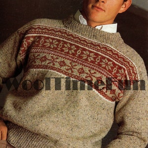 PDF Knitting Pattern Men's Fair Isle Patterned Sweater/Jumper. 32-56 Inch Chest.