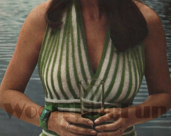 Knitting Pattern Womens Summer Halter Neck Top. Quick Easy Knit For Beginners.