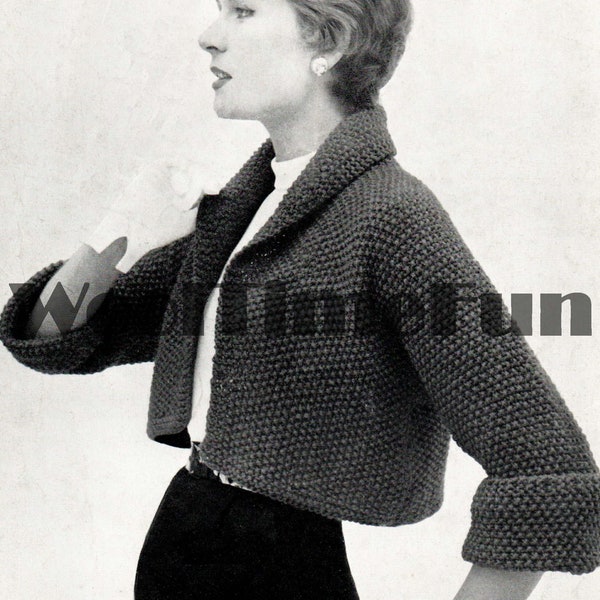 Knitting Pattern Vintage 1950s Ladies Short Jacket/Cardigan. Easy/Quick Make