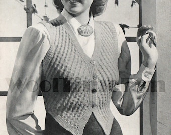 PDF Knitting Pattern Womens Vintage 1940s WW2 Waistcoat. Cable Design.