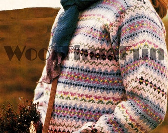 Knitting Pattern Women's Classic Fair Isle Sweater. Round Neck. DK Yarn.