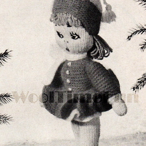 Vintage Knitting Pattern To Make Pretty Doll Toy Skating Girl With Clothes. 4ply