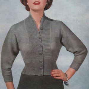 Knitting Pattern To Make Lady's Vintage 1950s Fitted Cardigan/Dolman Sleeves. 34 to 38 Inch Bust.