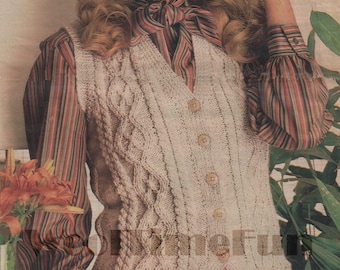 Knitting Pattern To Make Womens Classic Aran Cable Design Waistcoat. 32 to 38 Inch Bust.