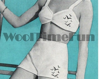 Patrón de punto señoras Vintage 1940s/WW2 Bikini/Shorts/Top/Traje de baño