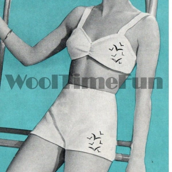 Knitting Pattern Ladies Vintage 1940s/WW2 Bikini/Shorts/Top/Swimsuit