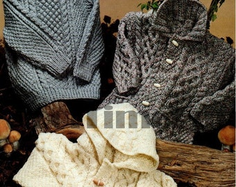 Patrón de tejido para niño Aran, suéter de cable, chaqueta, cárdigan. Pecho 46-71 cm.