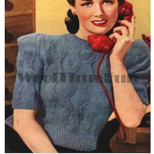 Knitting Pattern Vintage 1940s WW2 Womens Sweater Jumper. 36&quot; - 38&quot; Bust.