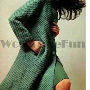 Knitting Pattern Women's Vintage 1960s Long Patterned Coat With Pockets.