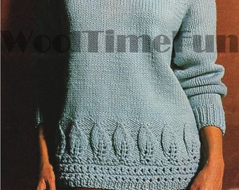 Knitting Pattern Vintage 1960s Chunky Leaf Motif Sweater/Jumper.  Quick Knit.