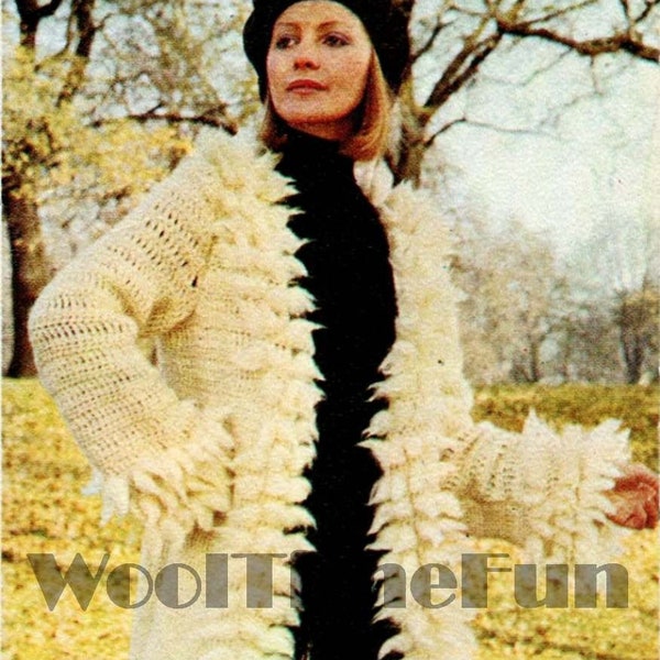 Crochet Pattern Vintage Afghan Coat. Short or Long Length.  1970s Hippy/Boho/Festival Style.