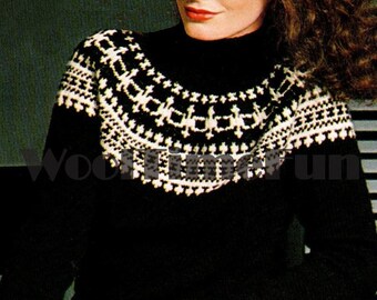 Knitting Patterns Womens Classic Fair Isle Ski Nordic Yoke Sweater & Leg Warmers