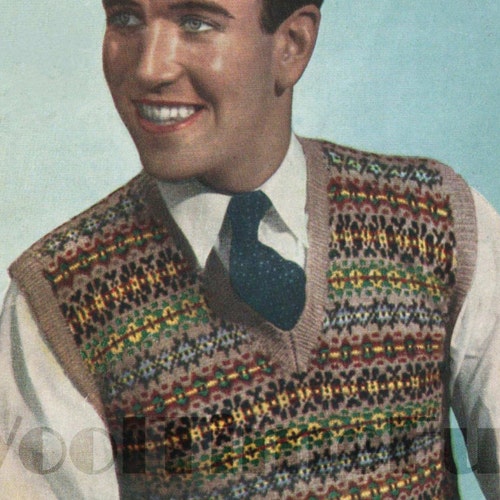Vintage Knitting Pattern Men's Fair Isle Tank Etsy
