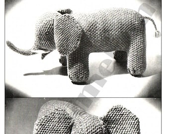 Patrón de punto Vintage 1940s/WW2, Juguete Jumbo Elefante/Animal/Zoo