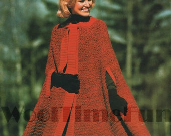 Crochet Pattern Womens Classic Cape Coat Cloak. Knitted edging.