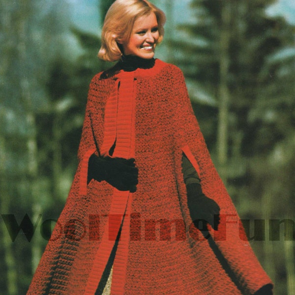 Vintage Crochet Pattern Lady's Cape/Coat/Cloak. Knitted edging.